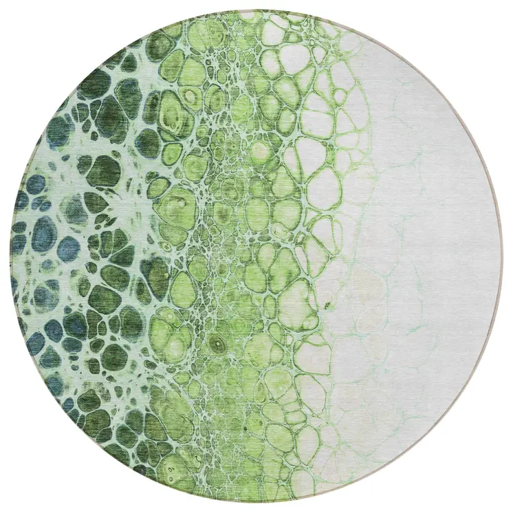 8' Green And Mint Green Round Abstract Washable Indoor Outdoor Area Rug