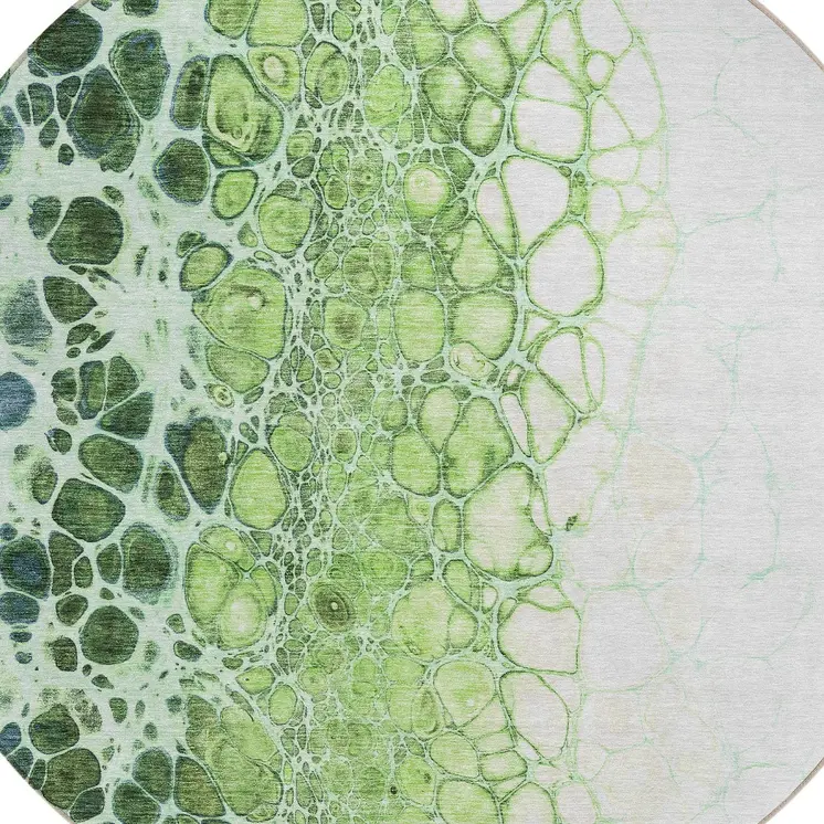 8' Green And Mint Green Round Abstract Washable Indoor Outdoor Area Rug