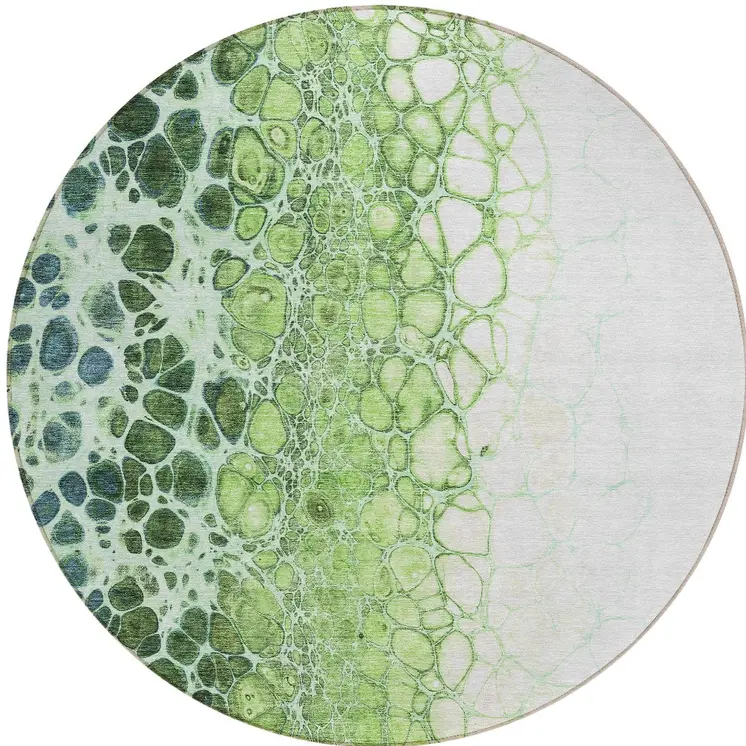 8' Green And Mint Green Round Abstract Washable Indoor Outdoor Area Rug