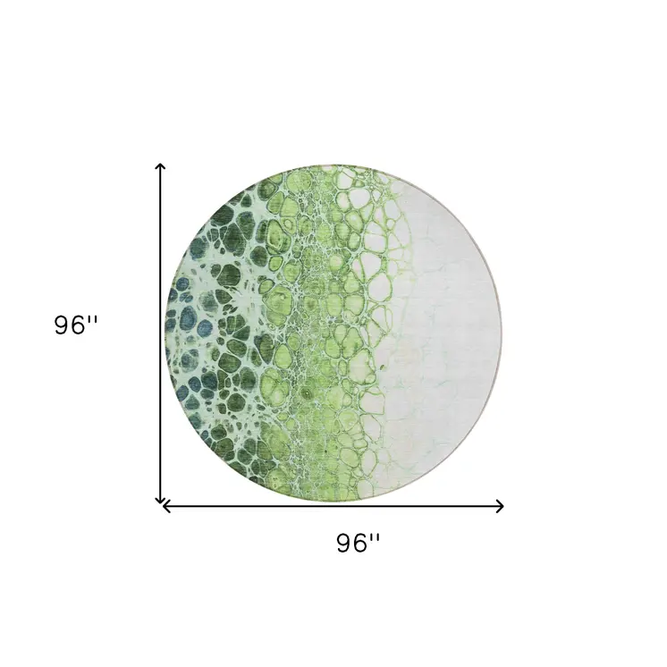 8' Green And Mint Green Round Abstract Washable Indoor Outdoor Area Rug