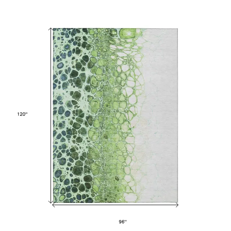 8' X 10' Green And Mint Green Abstract Washable Indoor Outdoor Area Rug