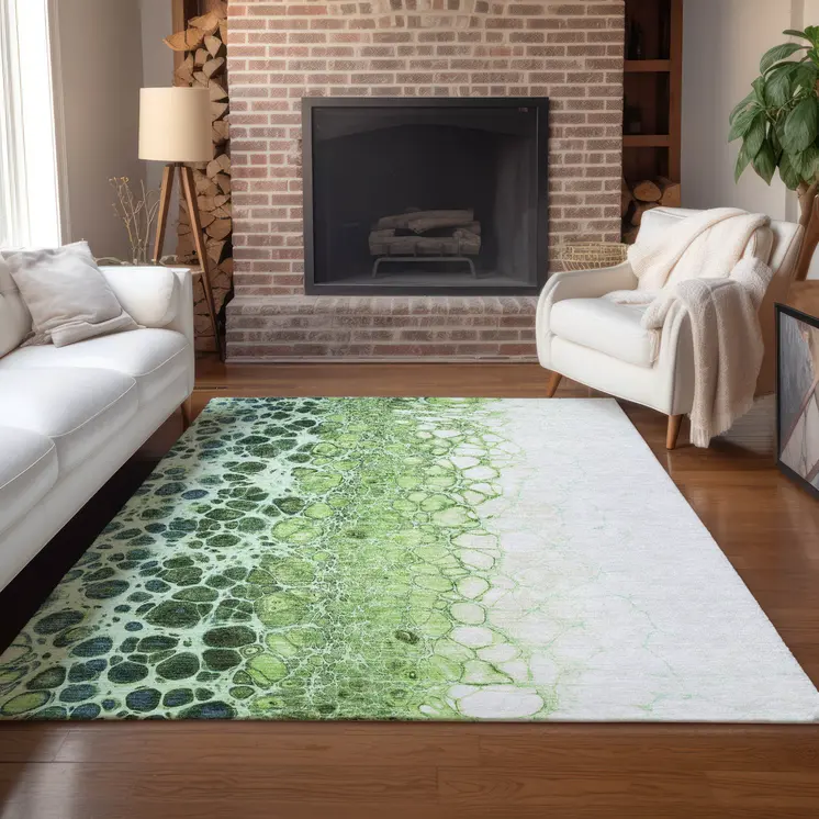 8' X 10' Green And Mint Green Abstract Washable Indoor Outdoor Area Rug