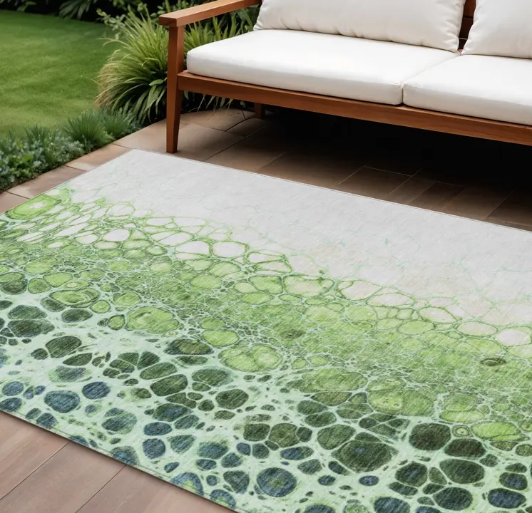 9' X 12' Green And Mint Green Abstract Washable Indoor Outdoor Area Rug
