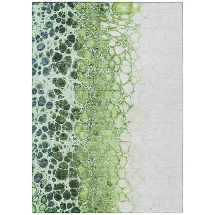 9' X 12' Green And Mint Green Abstract Washable Indoor Outdoor Area Rug