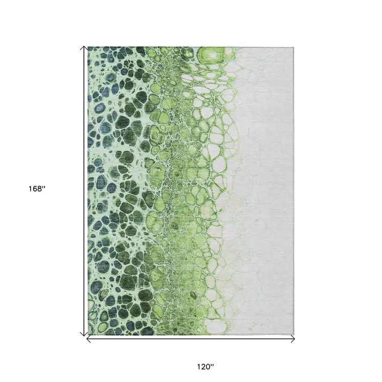 10' X 14' Green And Mint Green Abstract Washable Indoor Outdoor Area Rug