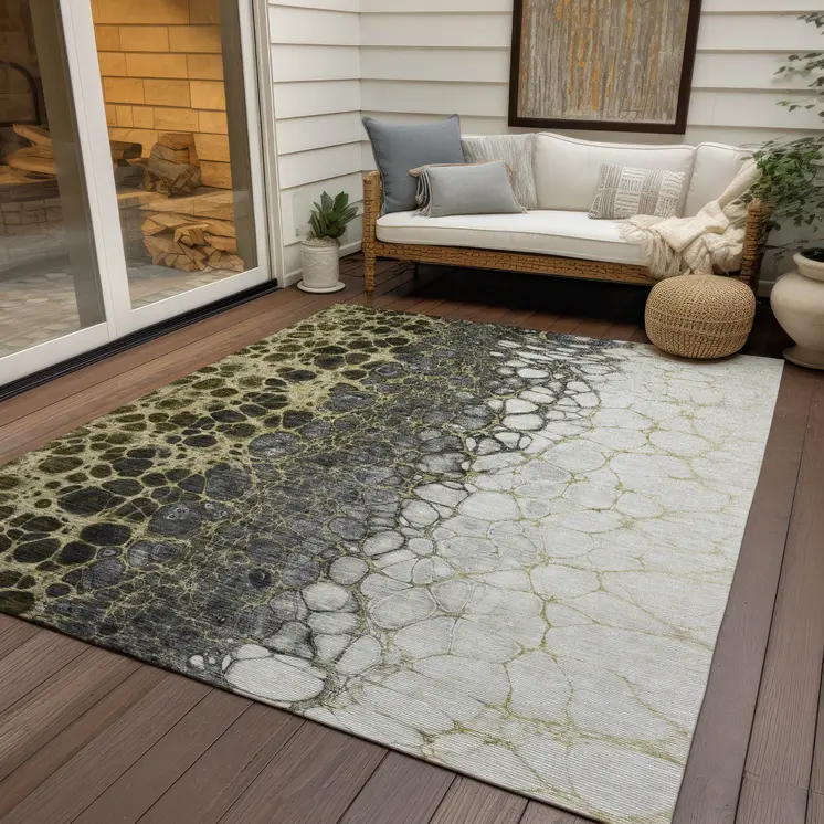5' X 8' Beige Taupe And Chocolate Abstract Washable Indoor Outdoor Area Rug