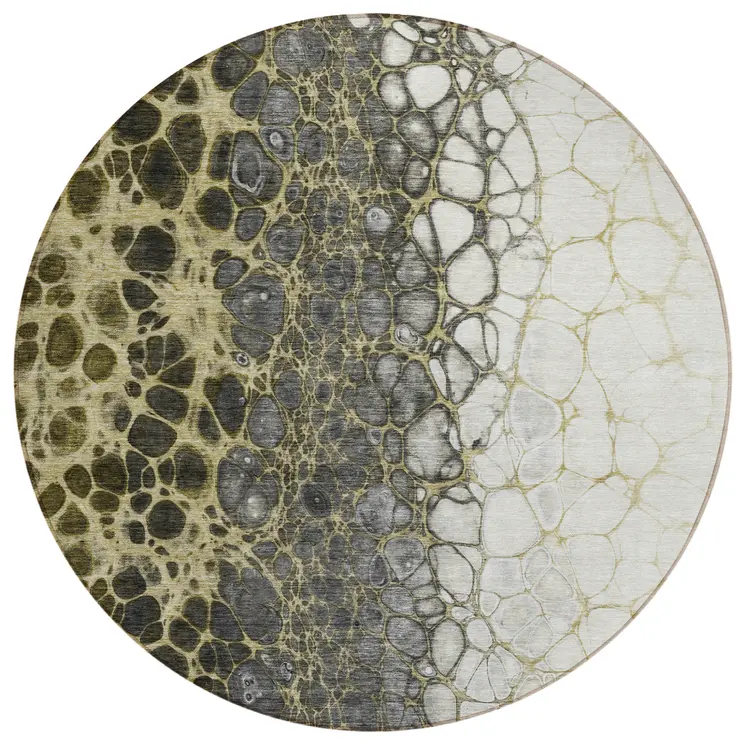 8' Beige Taupe And Chocolate Round Abstract Washable Indoor Outdoor Area Rug