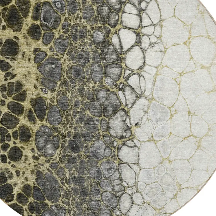 8' Beige Taupe And Chocolate Round Abstract Washable Indoor Outdoor Area Rug