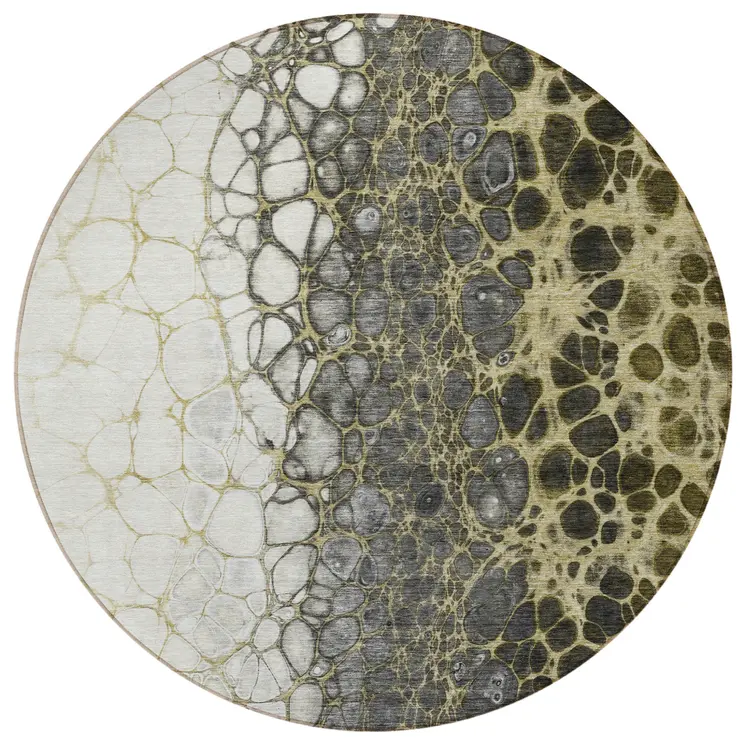 8' Beige Taupe And Chocolate Round Abstract Washable Indoor Outdoor Area Rug