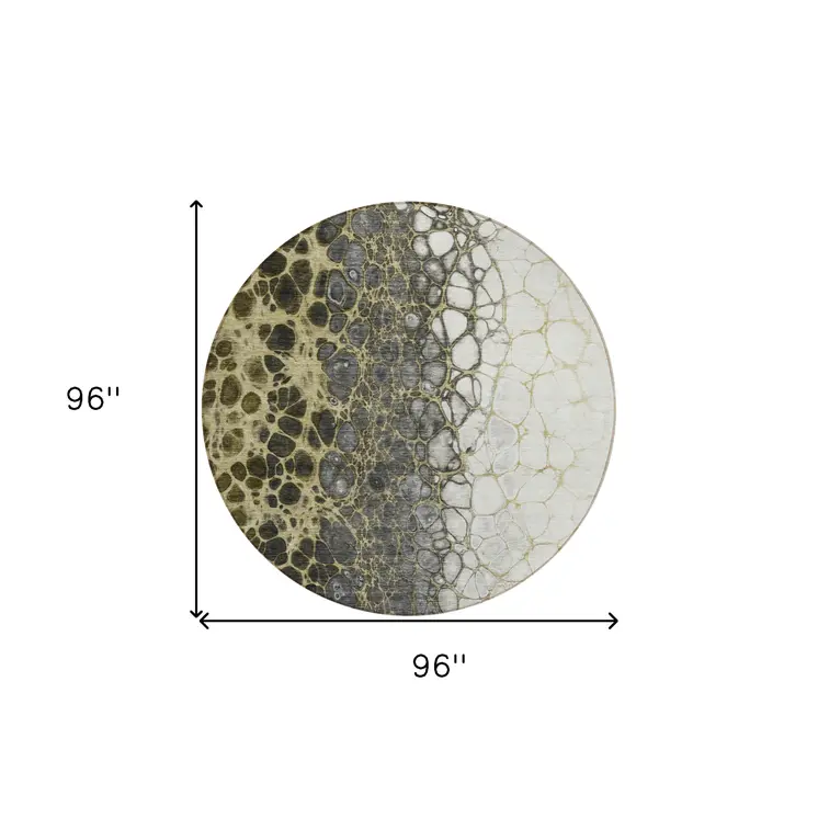 8' Beige Taupe And Chocolate Round Abstract Washable Indoor Outdoor Area Rug