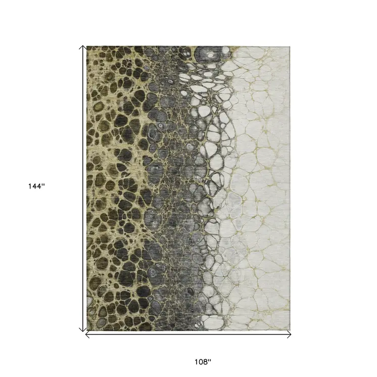 9' X 12' Beige Taupe And Chocolate Abstract Washable Indoor Outdoor Area Rug