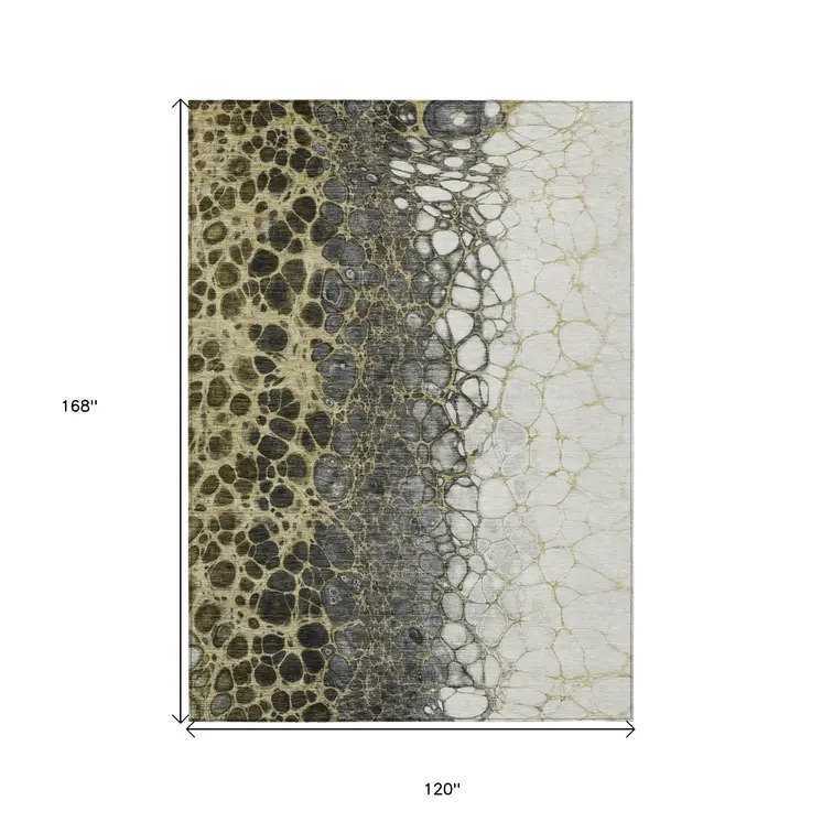 10' X 14' Beige Taupe And Chocolate Abstract Washable Indoor Outdoor Area Rug
