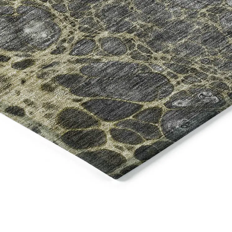 10' X 14' Beige Taupe And Chocolate Abstract Washable Indoor Outdoor Area Rug