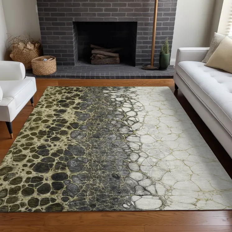 10' X 14' Beige Taupe And Chocolate Abstract Washable Indoor Outdoor Area Rug