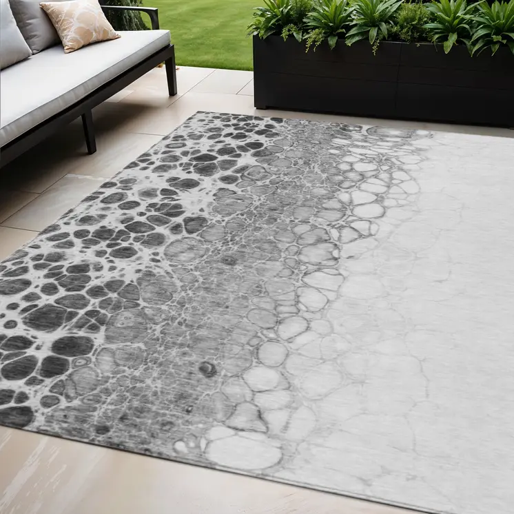 5' X 8' Gray Silver And Charcoal Abstract Washable Indoor Outdoor Area Rug