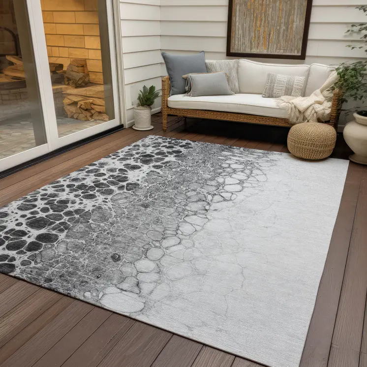 5' X 8' Gray Silver And Charcoal Abstract Washable Indoor Outdoor Area Rug