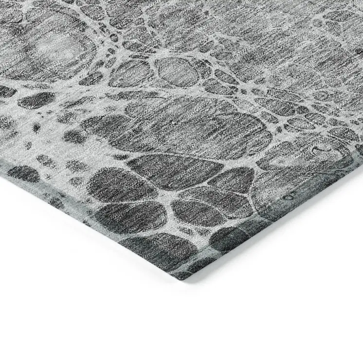 5' X 8' Gray Silver And Charcoal Abstract Washable Indoor Outdoor Area Rug