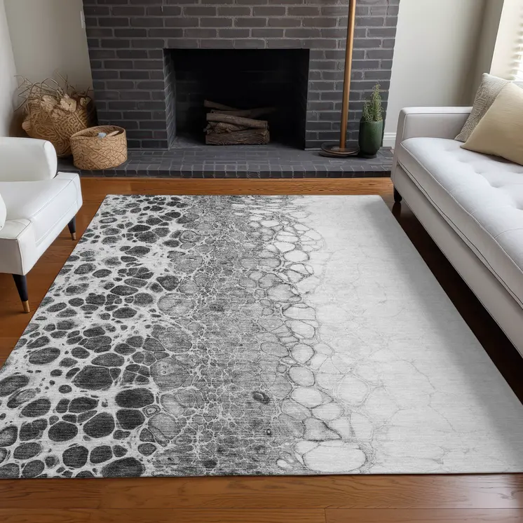 5' X 8' Gray Silver And Charcoal Abstract Washable Indoor Outdoor Area Rug
