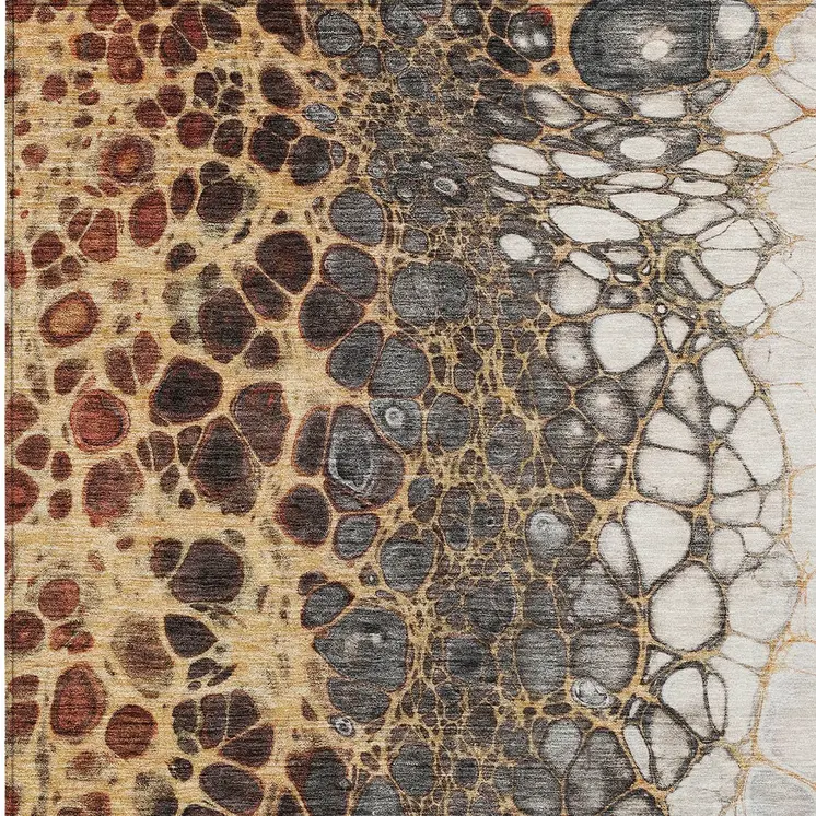 3' X 5' Ivory Gray And Gold Abstract Washable Indoor Outdoor Area Rug