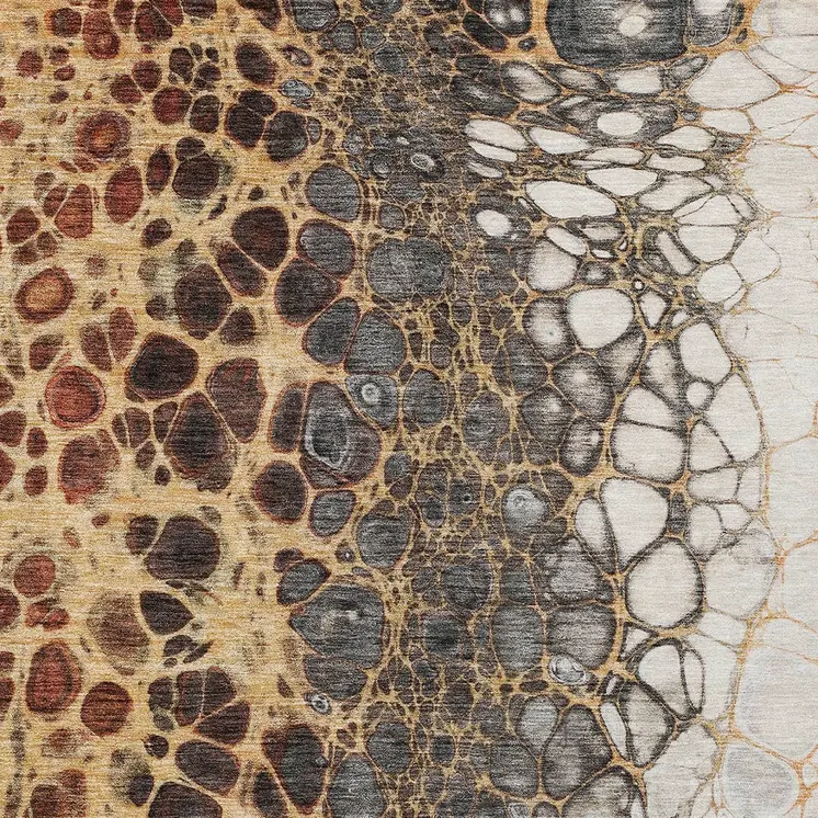 5' X 8' Ivory Gray And Gold Abstract Washable Indoor Outdoor Area Rug