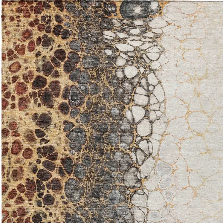 8' X 10' Ivory Gray And Gold Abstract Washable Indoor Outdoor Area Rug