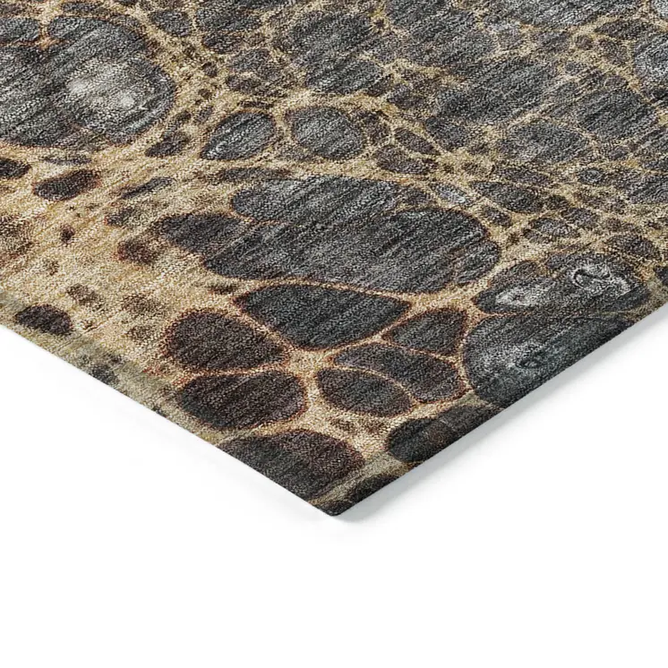 8' X 10' Ivory Gray And Gold Abstract Washable Indoor Outdoor Area Rug