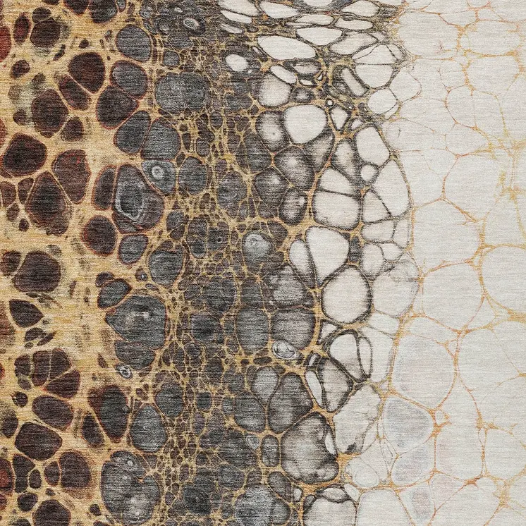 8' X 10' Ivory Gray And Gold Abstract Washable Indoor Outdoor Area Rug
