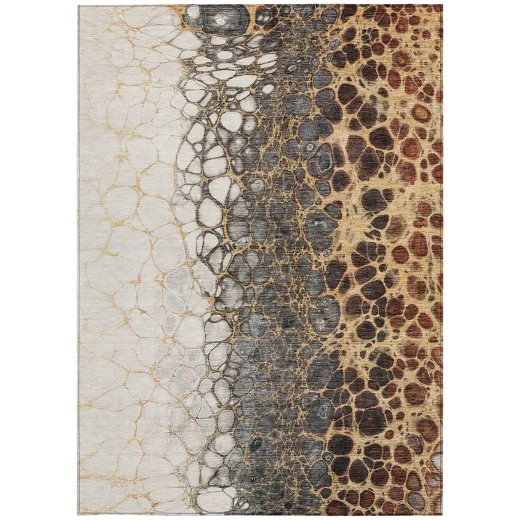 9' X 12' Ivory Gray And Gold Abstract Washable Indoor Outdoor Area Rug
