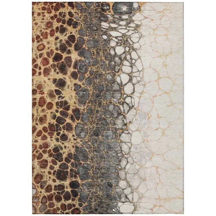 9' X 12' Ivory Gray And Gold Abstract Washable Indoor Outdoor Area Rug