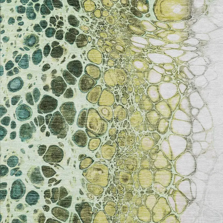 3' X 5' Olive Green And Gold Abstract Washable Indoor Outdoor Area Rug