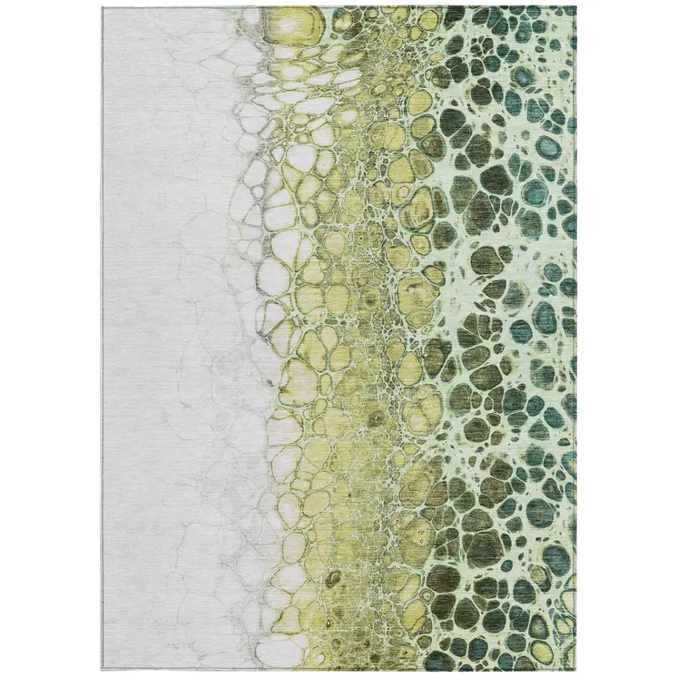 5' X 8' Olive Green And Gold Abstract Washable Indoor Outdoor Area Rug