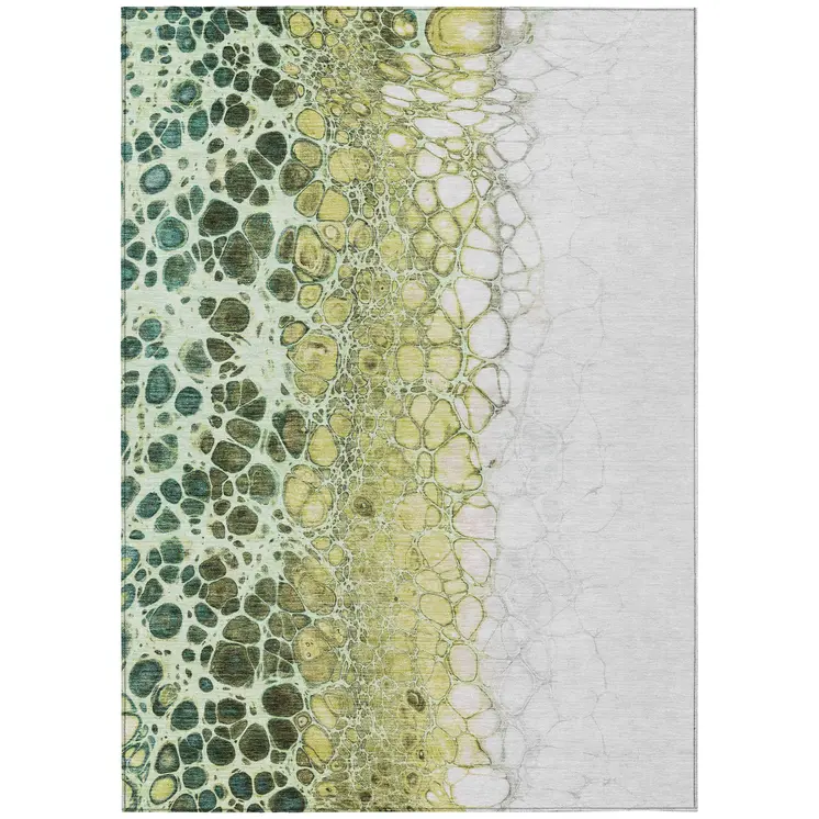 5' X 8' Olive Green And Gold Abstract Washable Indoor Outdoor Area Rug