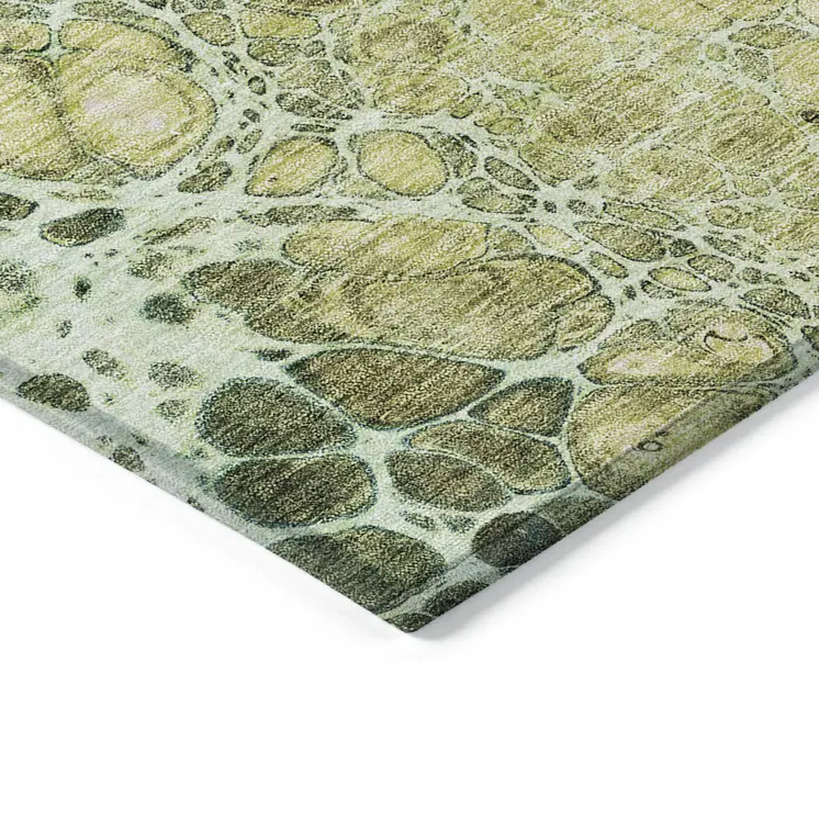 5' X 8' Olive Green And Gold Abstract Washable Indoor Outdoor Area Rug