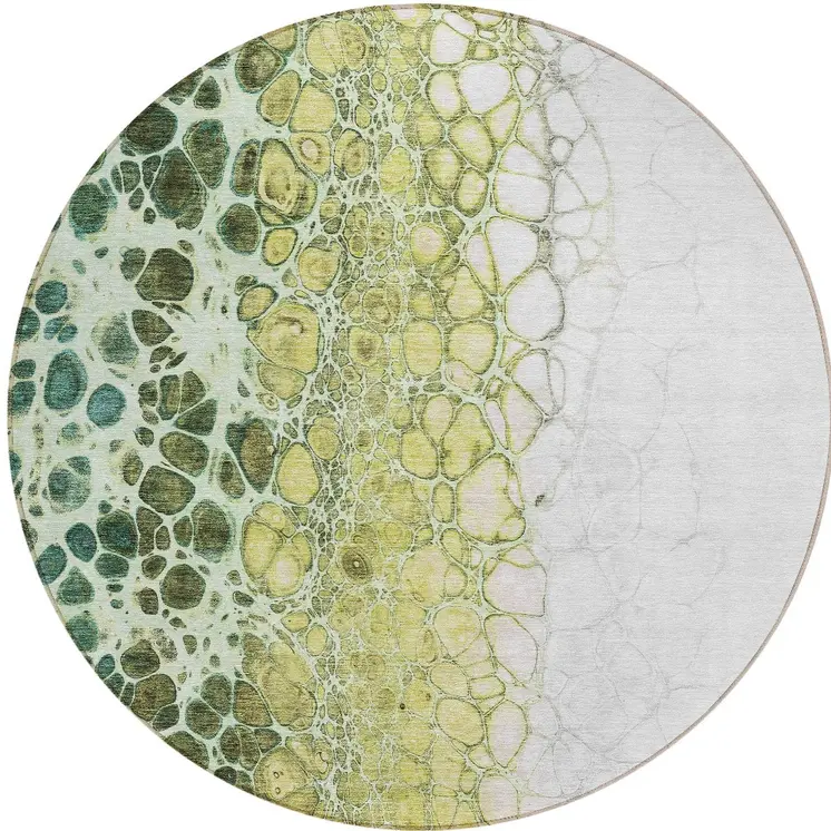 8' Olive Green And Gold Round Abstract Washable Indoor Outdoor Area Rug