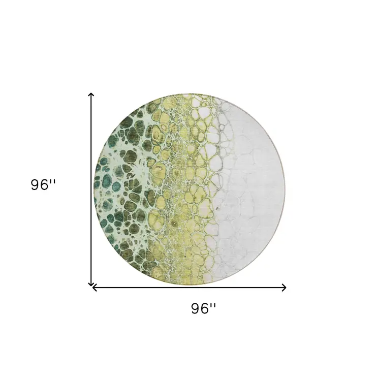 8' Olive Green And Gold Round Abstract Washable Indoor Outdoor Area Rug