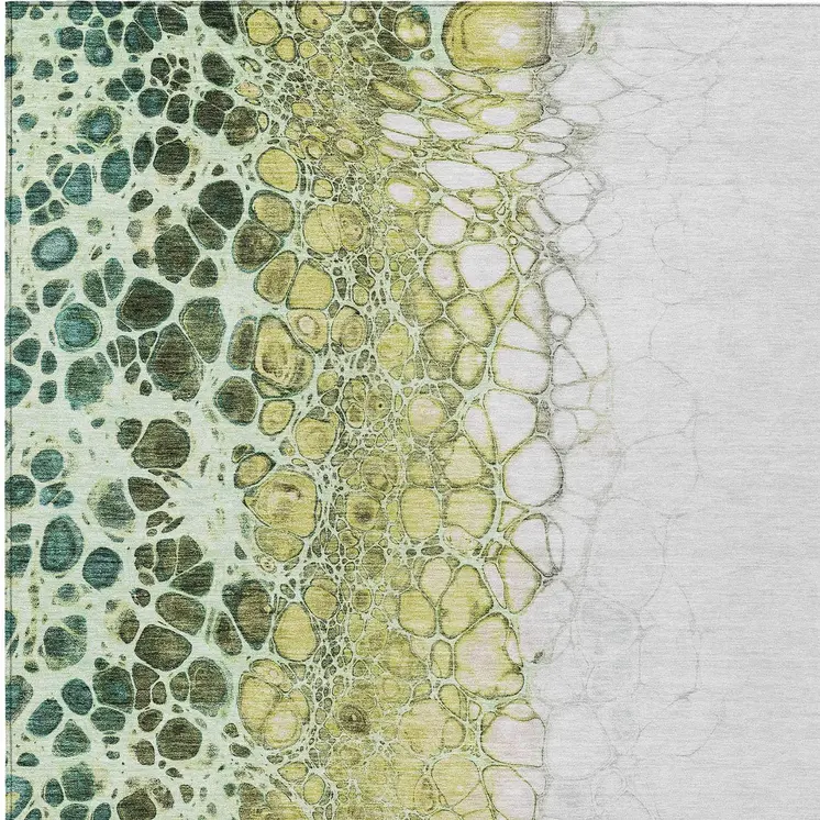 8' X 10' Olive Green And Gold Abstract Washable Indoor Outdoor Area Rug