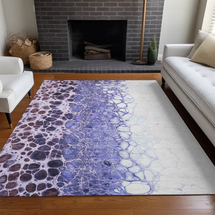 3' X 5' Purple Lilac And Eggplant Abstract Washable Indoor Outdoor Area Rug
