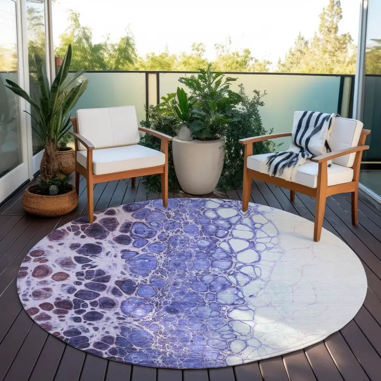 8' Purple Lilac And Eggplant Round Abstract Washable Indoor Outdoor Area Rug