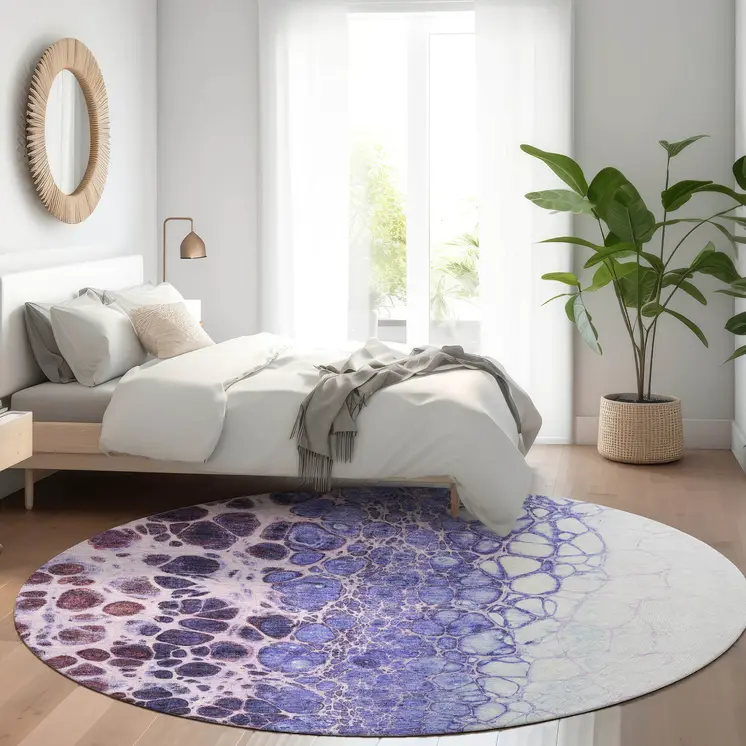 8' Purple Lilac And Eggplant Round Abstract Washable Indoor Outdoor Area Rug