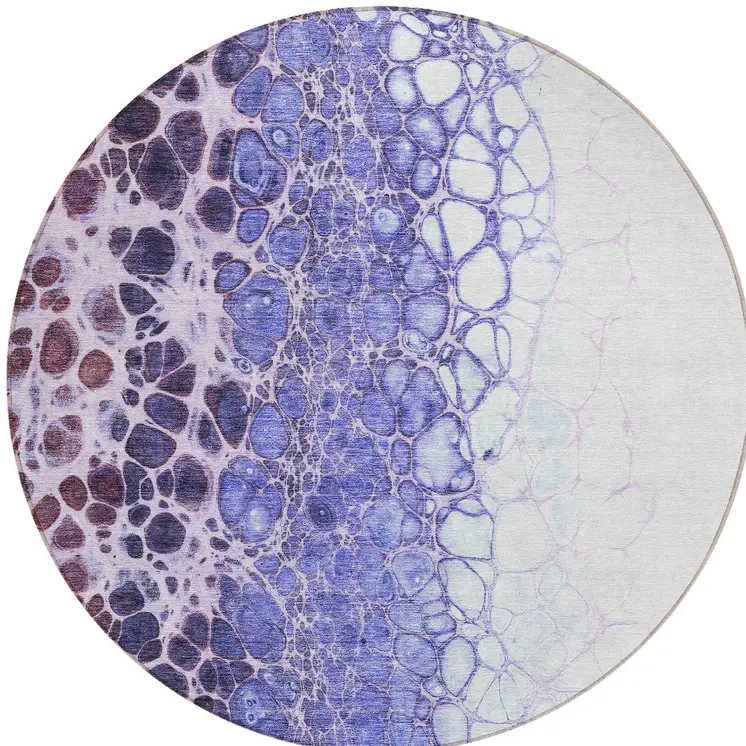 8' Purple Lilac And Eggplant Round Abstract Washable Indoor Outdoor Area Rug