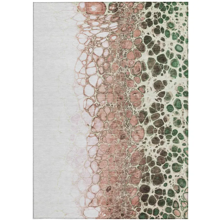 3' X 5' Salmon Green And Chocolate Abstract Washable Indoor Outdoor Area Rug