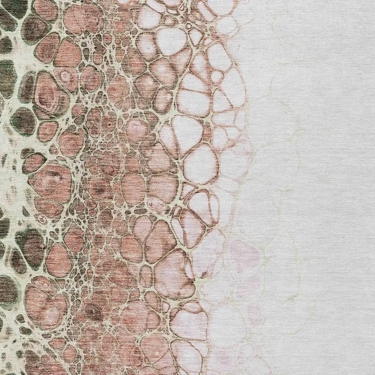 5' X 8' Salmon Green And Chocolate Abstract Washable Indoor Outdoor Area Rug