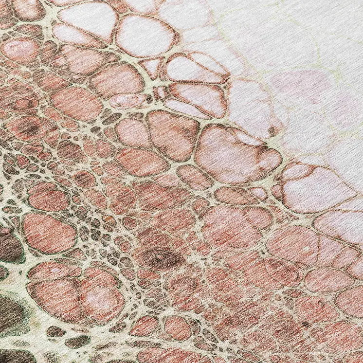 5' X 8' Salmon Green And Chocolate Abstract Washable Indoor Outdoor Area Rug