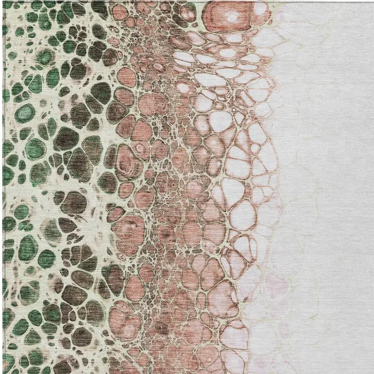 9' X 12' Salmon Green And Chocolate Abstract Washable Indoor Outdoor Area Rug
