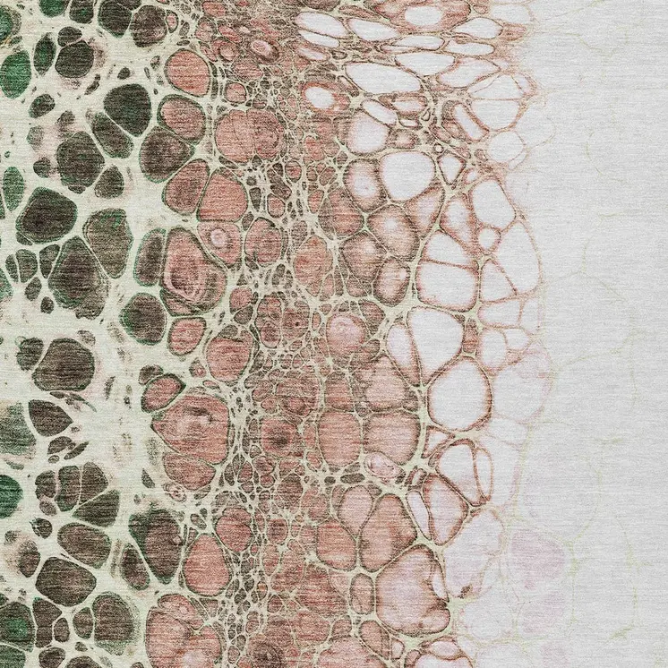 9' X 12' Salmon Green And Chocolate Abstract Washable Indoor Outdoor Area Rug