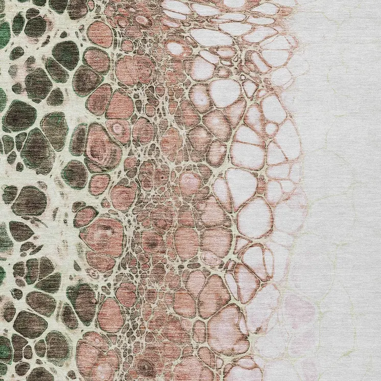 10' X 14' Salmon Green And Chocolate Abstract Washable Indoor Outdoor Area Rug