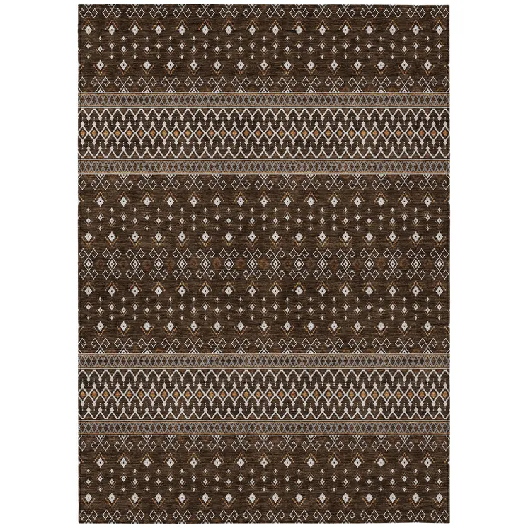 3' X 5' Chocolate Taupe And Copper Tribal Washable Indoor Outdoor Area Rug