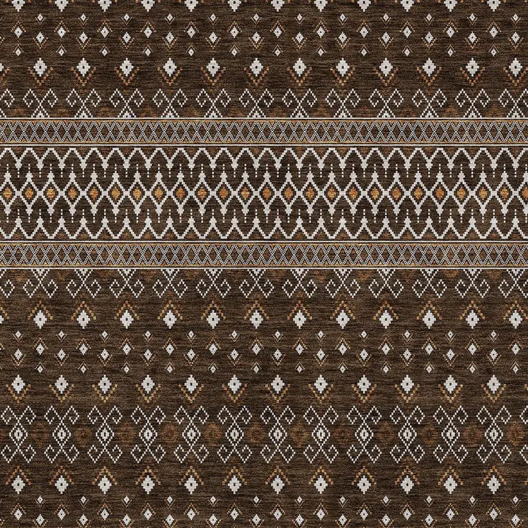 3' X 5' Chocolate Taupe And Copper Tribal Washable Indoor Outdoor Area Rug