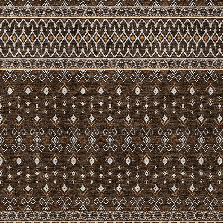 5' X 8' Chocolate Taupe And Copper Tribal Washable Indoor Outdoor Area Rug