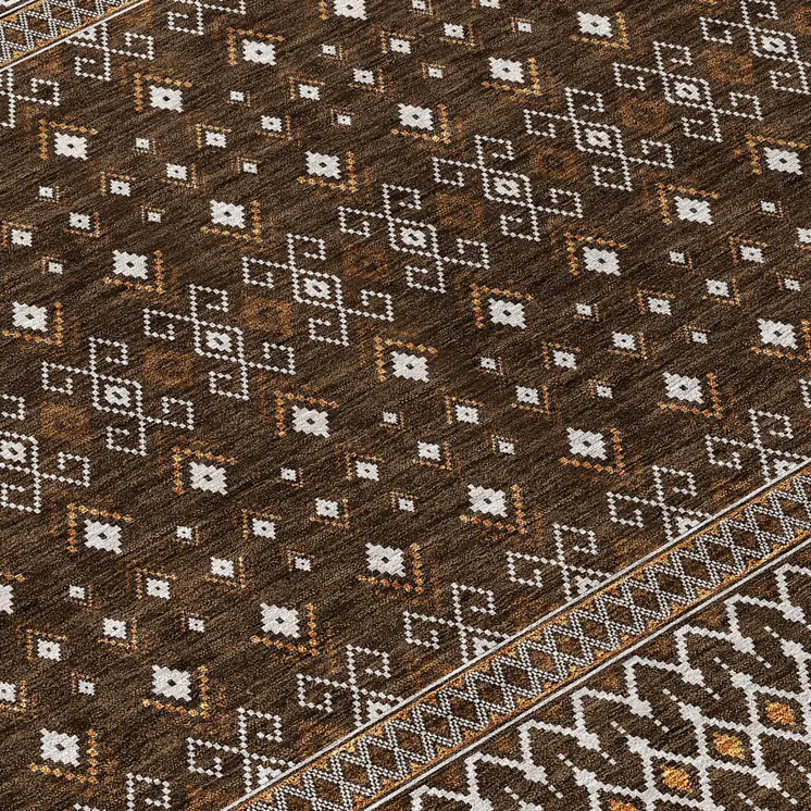 8' Chocolate Taupe And Copper Round Tribal Washable Indoor Outdoor Area Rug